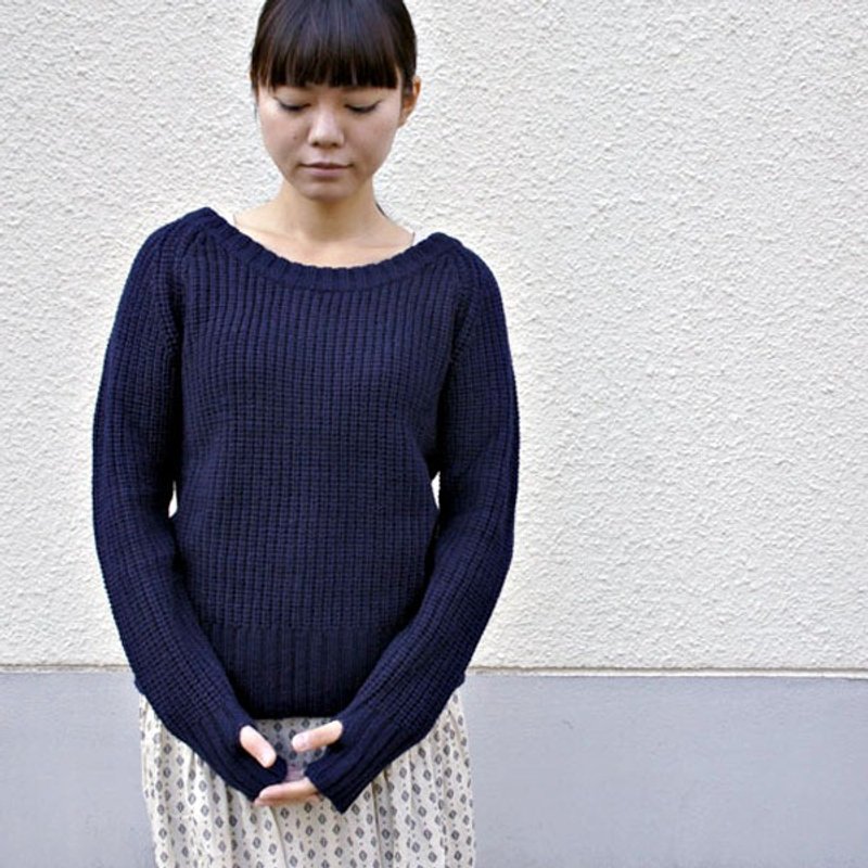 SALE wool 100percent finger hole crew neck knit - 女装针织衫/毛衣 - 其他材质 蓝色