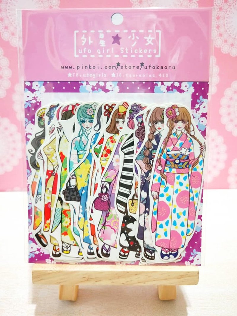 和服女孩。贴纸组 (18入) - 贴纸 - 纸 粉红色