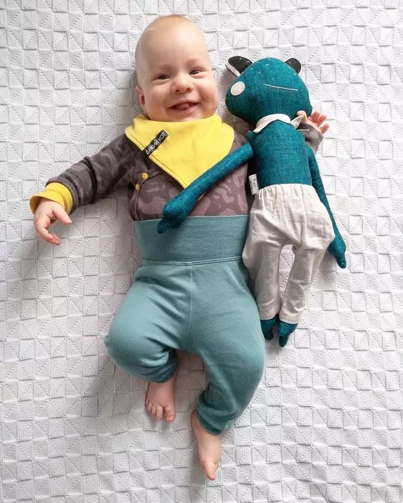 Personalised baby linen toy, Organic fabric stuff animal, Sustainable toy, Frog - 玩具/玩偶 - 环保材料 多色