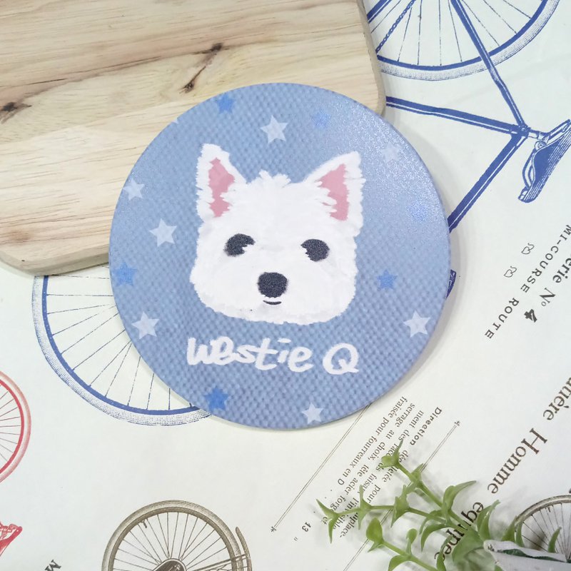 Q版油画~素描西高地白梗-吸水杯垫~陶瓷杯垫 - 杯垫 - 陶 