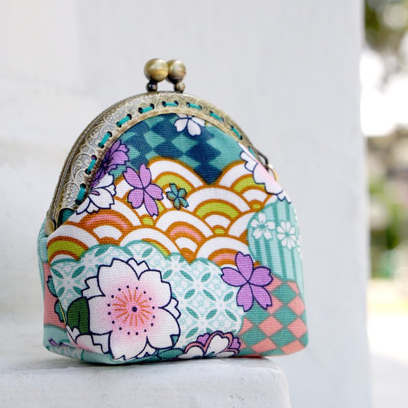 口金零钱包 / 印花口金包 - 夏祭(绿) - 零钱包 - 棉．麻 绿色