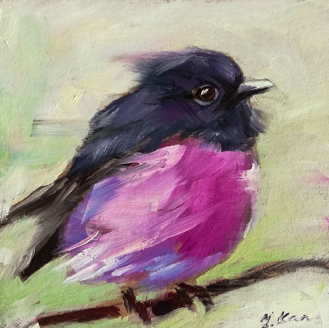 Bird Painting Original Oil Painting Australian Bird Pink Robin Canvas Art - 海报/装饰画/版画 - 其他材质 多色