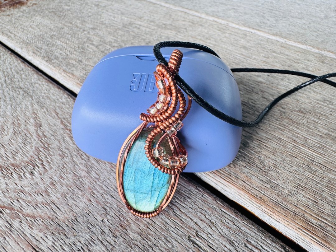 #20251120 wire wrapping 拉长石 铜线 绕线 吊堕 - 项链 - 铜/黄铜 蓝色