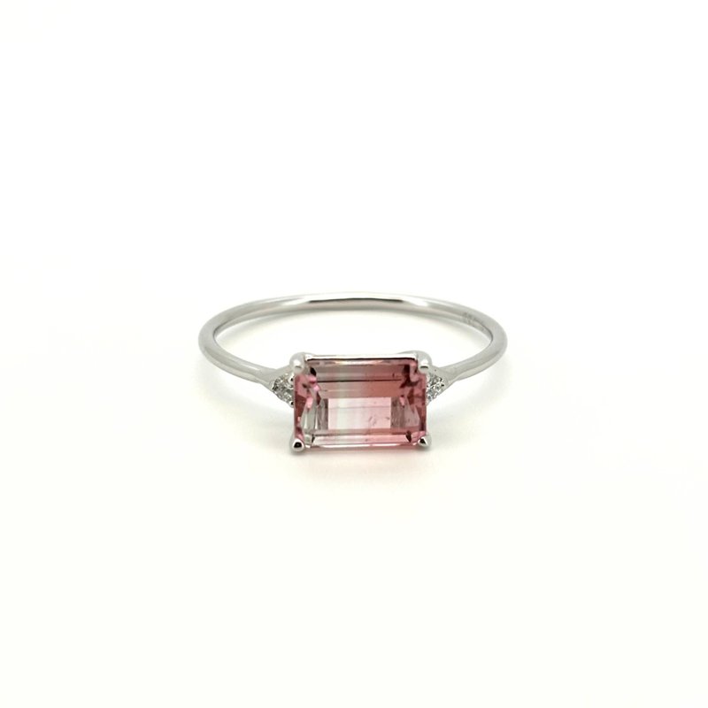 The Petite  -  天然樱花粉红渐变双色碧玺(1.14ct) 18k白金钻戒 - 戒指 - 贵金属 