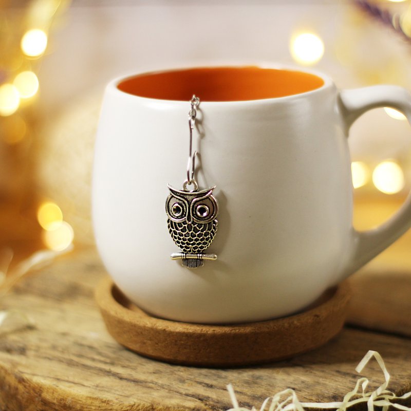 Owl tea strainer for herbal tea, Tea infuser charm owl, Tea steeper owl - 茶具/茶杯 - 不锈钢 银色
