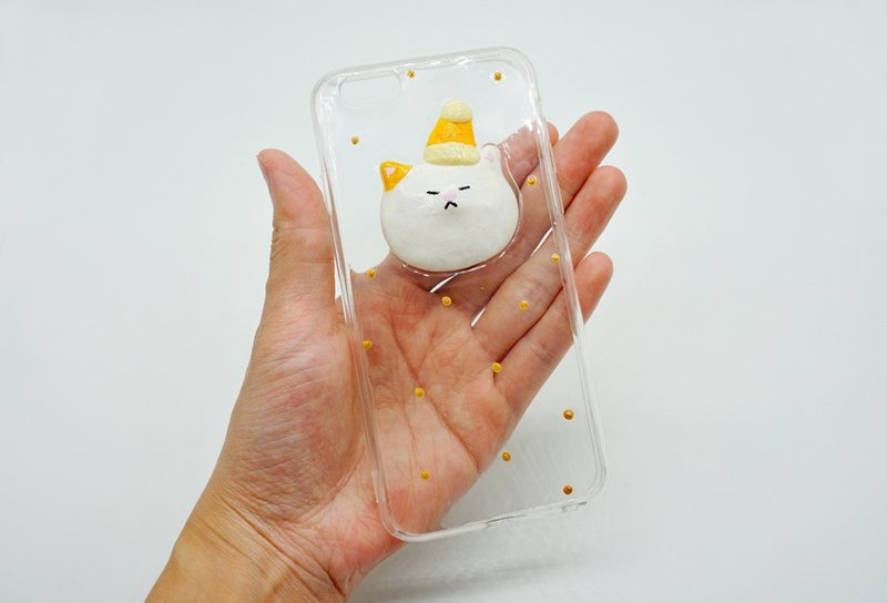立体Q版猫咪大头 手绘金点点手机壳 透明手机软壳生日圣诞礼物 - 手机壳/手机套 - 粘土 多色