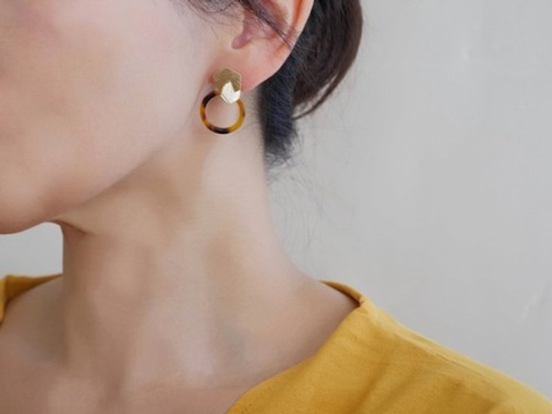 耳针式耳夹*玳瑁圈与八角形耳夹* - 耳环/耳夹 - 其他金属 