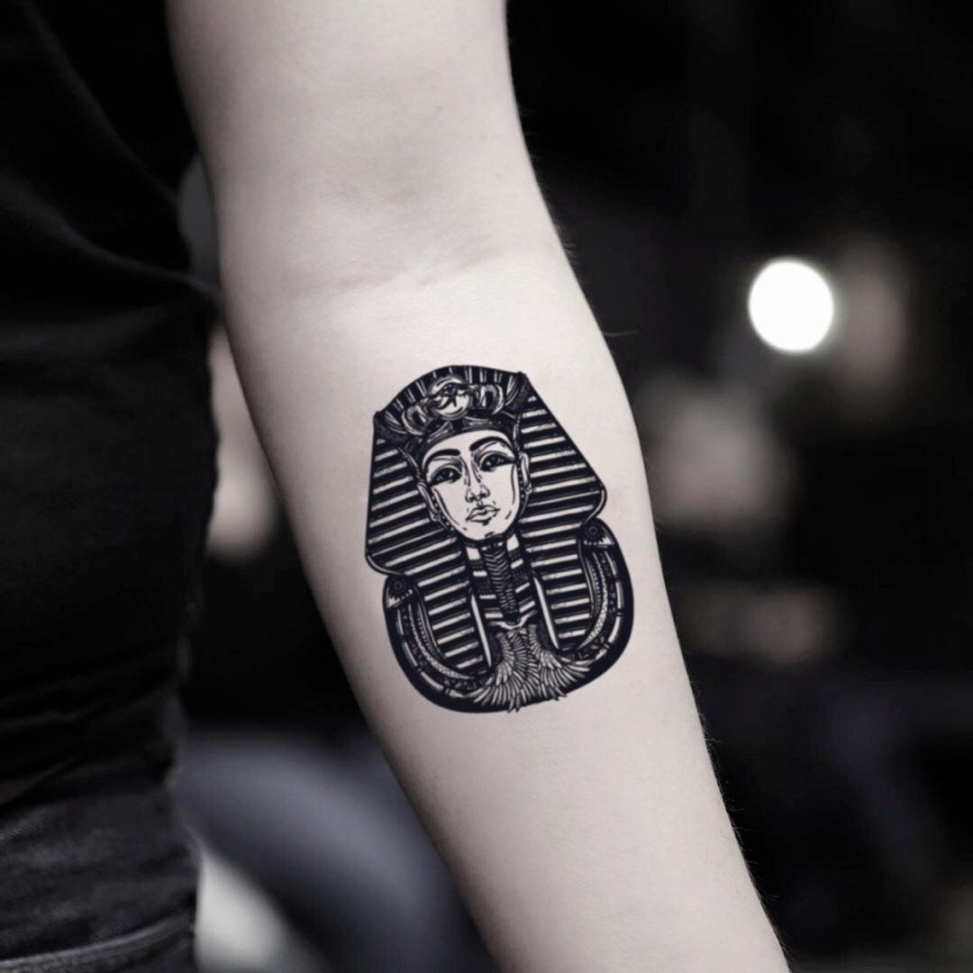 OhMyTat 埃及法老王 Pharaoh 刺青图案纹身贴纸 (2 张) - 纹身贴 - 纸 黑色