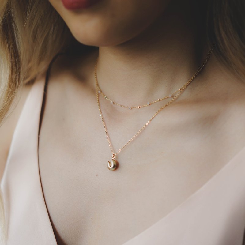 Fortune Cookie 幸运曲奇项链 - 925银 - 防敏感 - 女朋友礼物 - 项链 - 纯银 金色