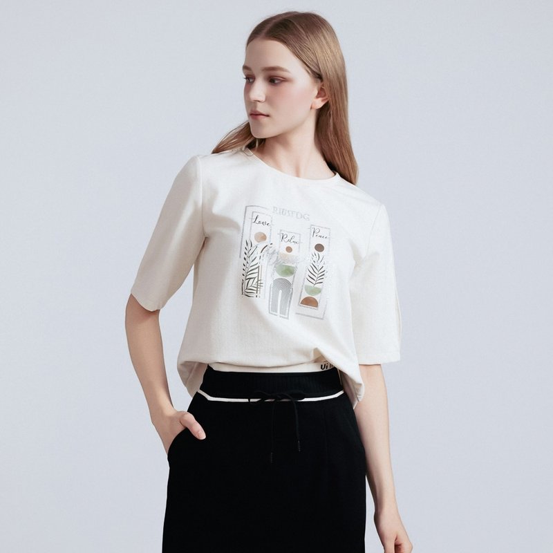 【MEDUSA】植感字母正肩短袖上衣(M-XL) | 女短袖T恤 女休闲上衣 - 女装 T 恤 - 聚酯纤维 白色