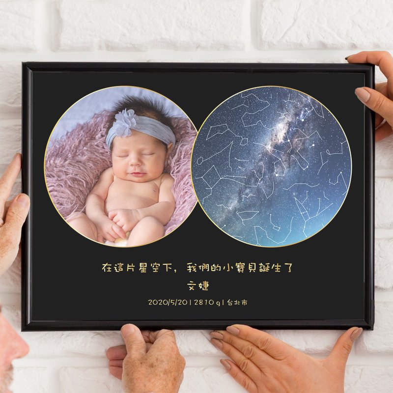 定制化宝宝生日当天的真实星空夜晚A3铝框挂画婴儿周岁礼物弥月礼 - 海报/装饰画/版画 - 铝合金 黑色