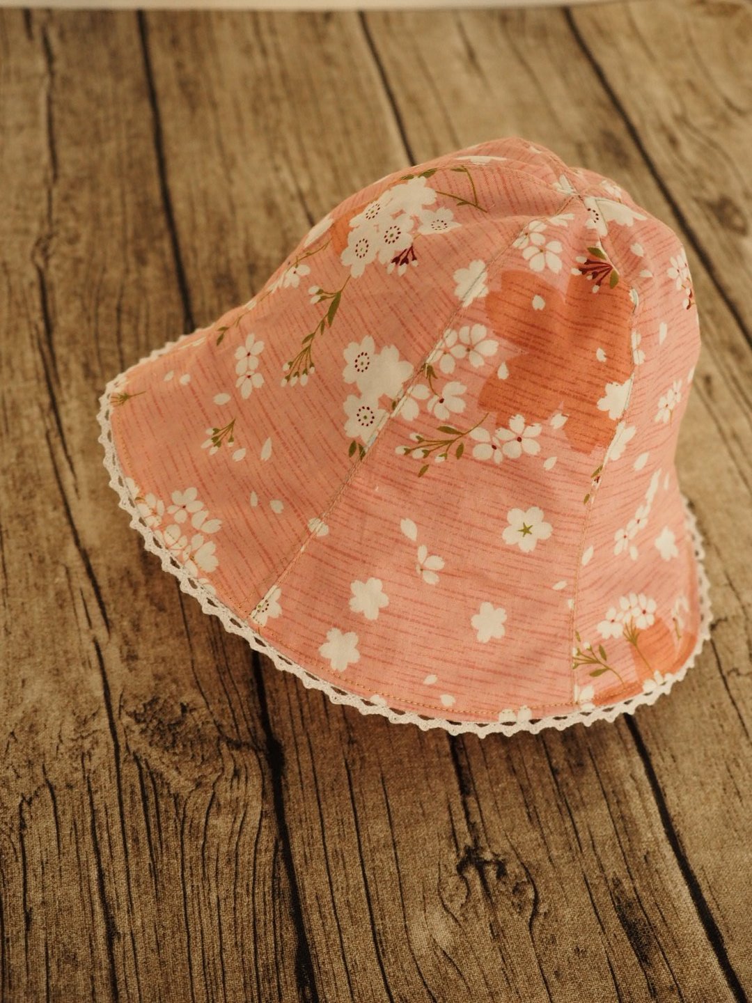 手工制作双面粉红樱花帽子/ 粉红碎花防风防晒帽子 适合小孩成人 - 婴儿帽/发带 - 棉 粉红色