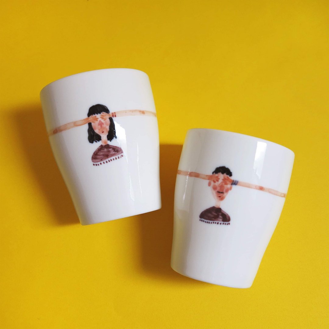 鬼遮眼 情侣 对杯 - 茶具/茶杯 - 陶 橘色