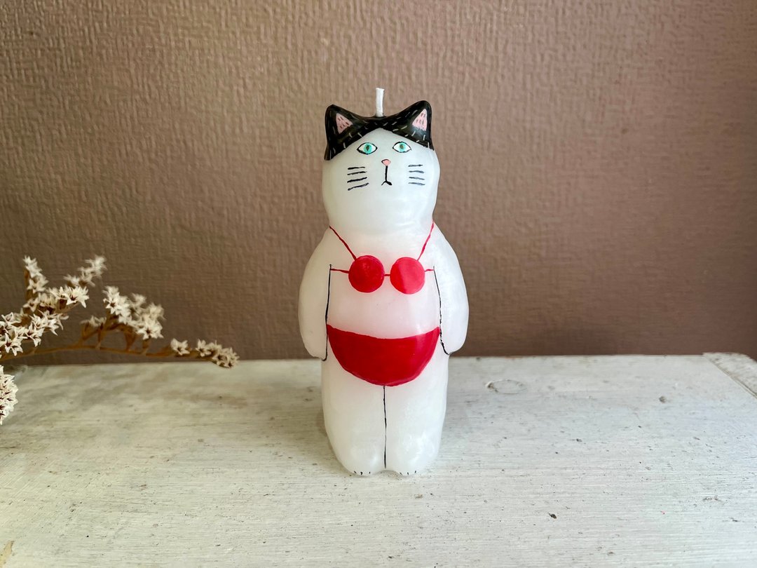 穿比基尼的猫 - 女装泳衣/比基尼 - 蜡 红色