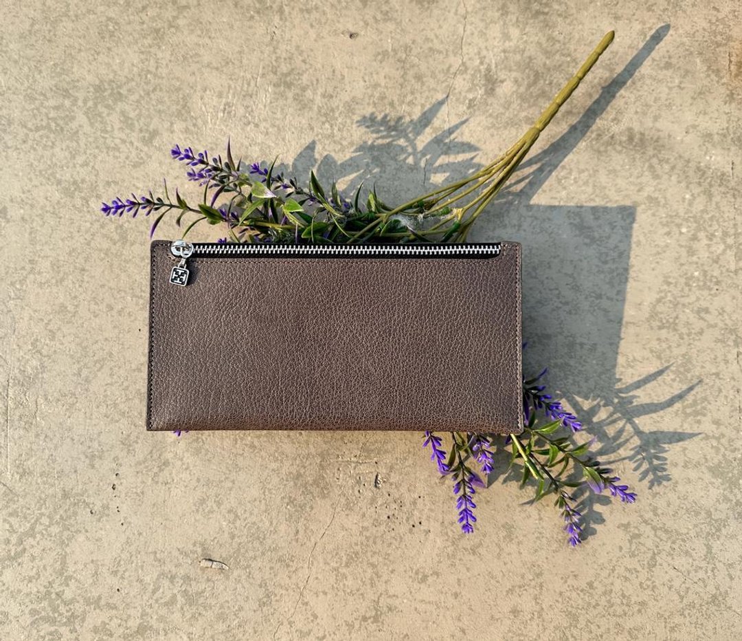 Tosca | Vintage Zipper Wallet Grey - 真皮羊皮拉链银包 灰 - 皮夹/钱包 - 真皮 灰色