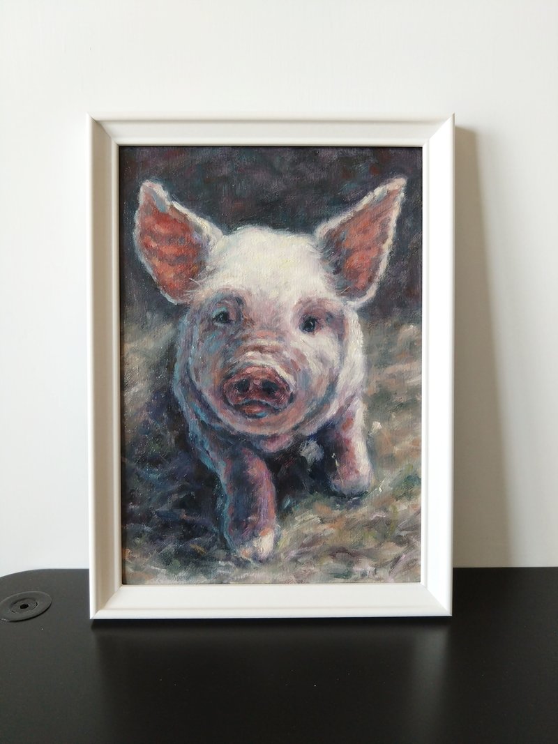 可爱猪仔油画 独一无二动物画  连框 - 海报/装饰画/版画 - 其他材质 白色
