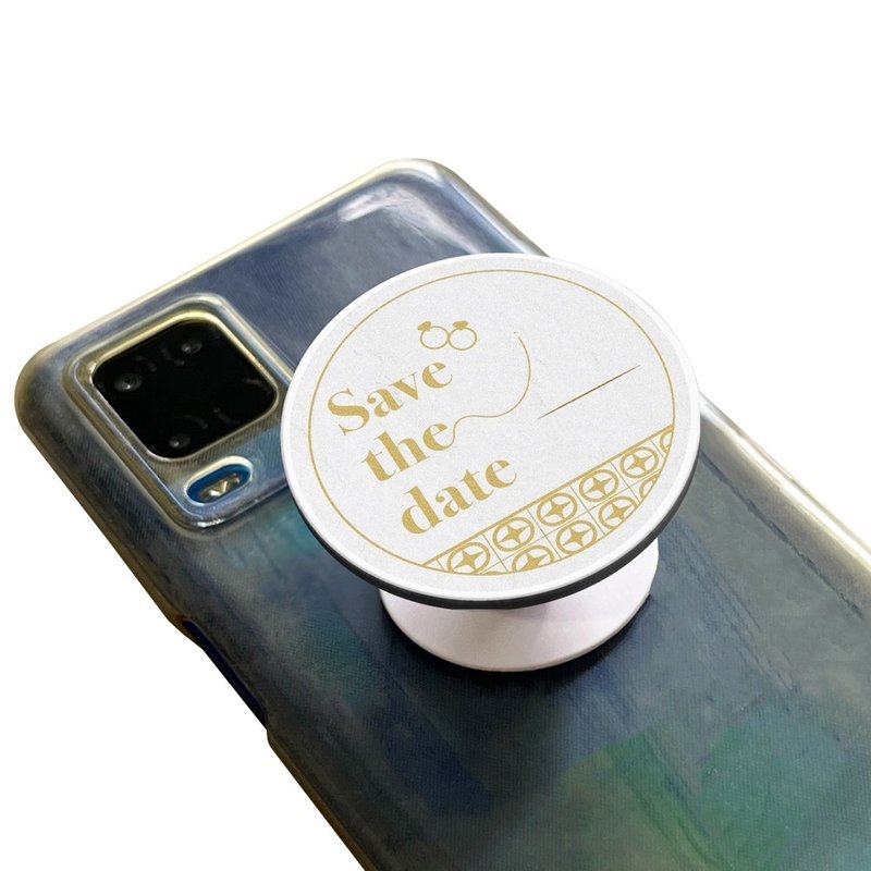 婚礼圆形气囊手机架 白金Save the date戒指款 客制化礼物 手机座 - 手机座/防尘塞 - 塑料 多色