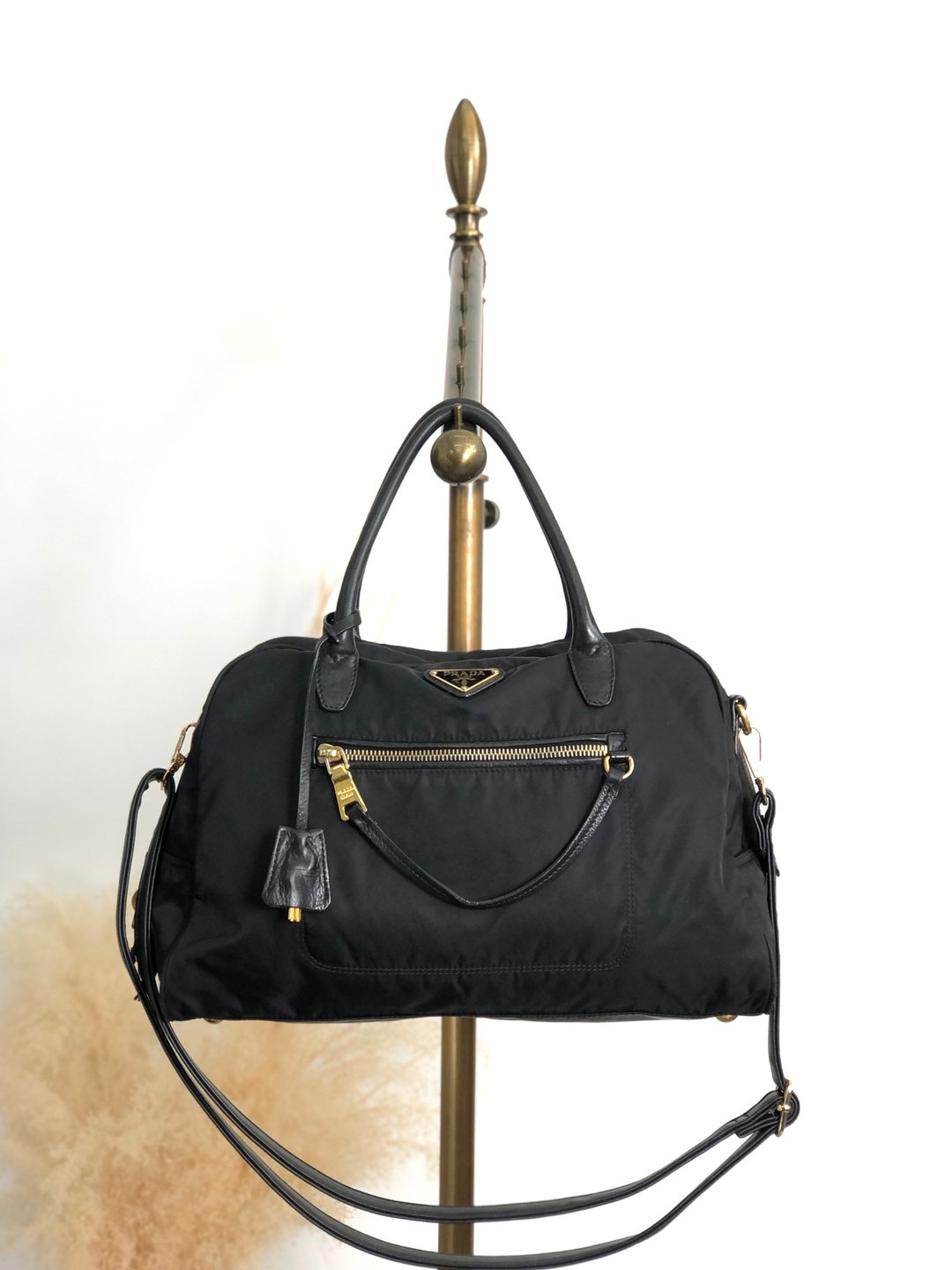 【 日本直送 名牌中古包 】PRADA 普拉达 手提包 黑色 尼龙 锁头 迷你波士顿包 vintage 古着 ha37gm - 手提包/手提袋 - 尼龙 黑色
