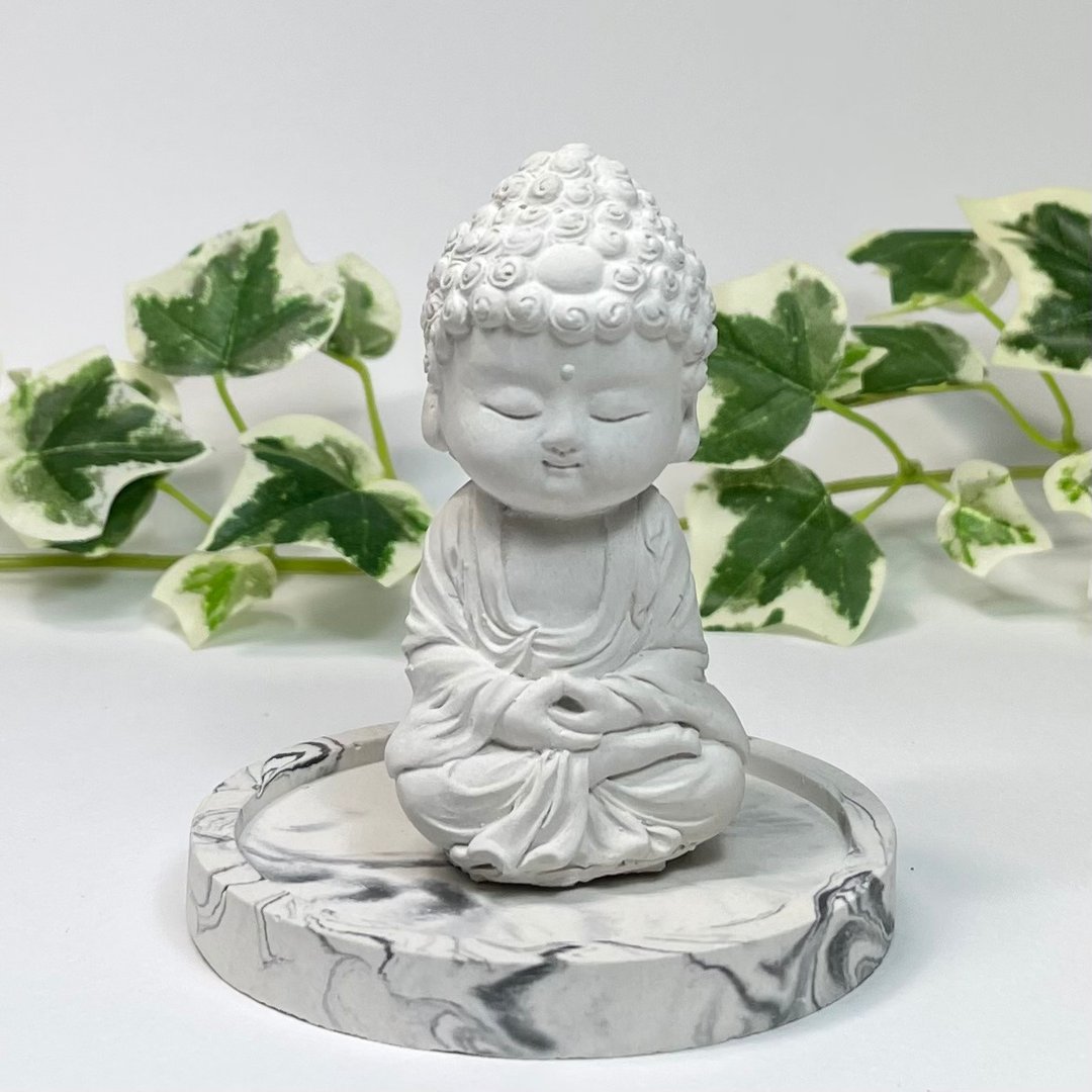 平安吉祥小佛之培德 泼墨盘套组 扩香套组 居家香氛 禅风家饰 - 香薰/精油/线香 - 其他材质 白色