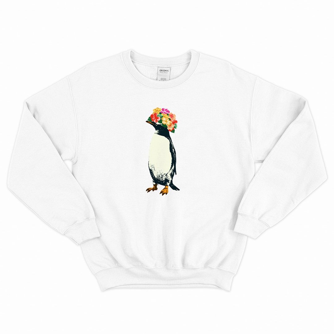 Casual sweatshirts / flower penguin - 男装上衣/T 恤 - 棉 白色