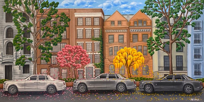 三位一体，原创油画，布面油画，纽约市，劳斯莱斯汽车 - 墙贴/壁贴 - 其他材质 多色