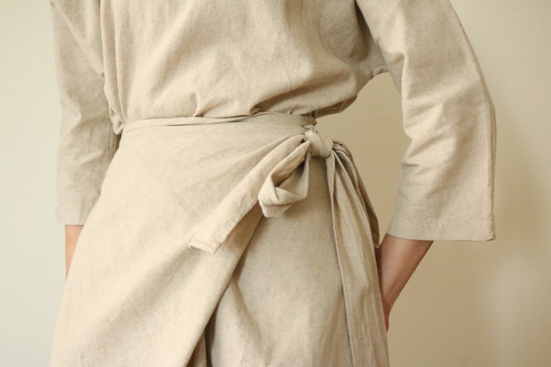 Como Dress-围裙式亚麻七分袖洋装,可订做孕妇装 - 洋装/连衣裙 - 棉．麻 