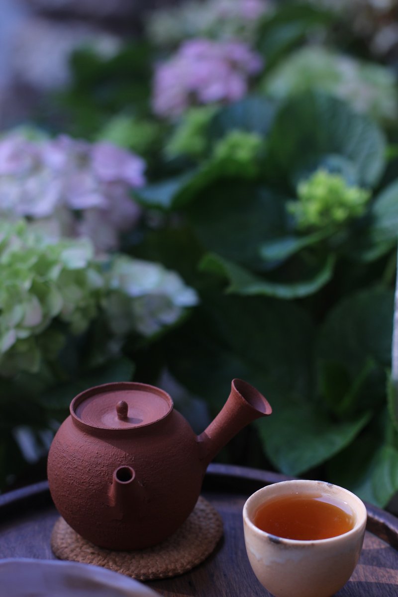 侧把朱泥壶 - 茶具/茶杯 - 陶 