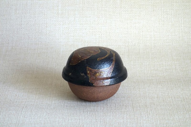 铃形盖物 金彩银杏 - 碗 - 陶 黑色