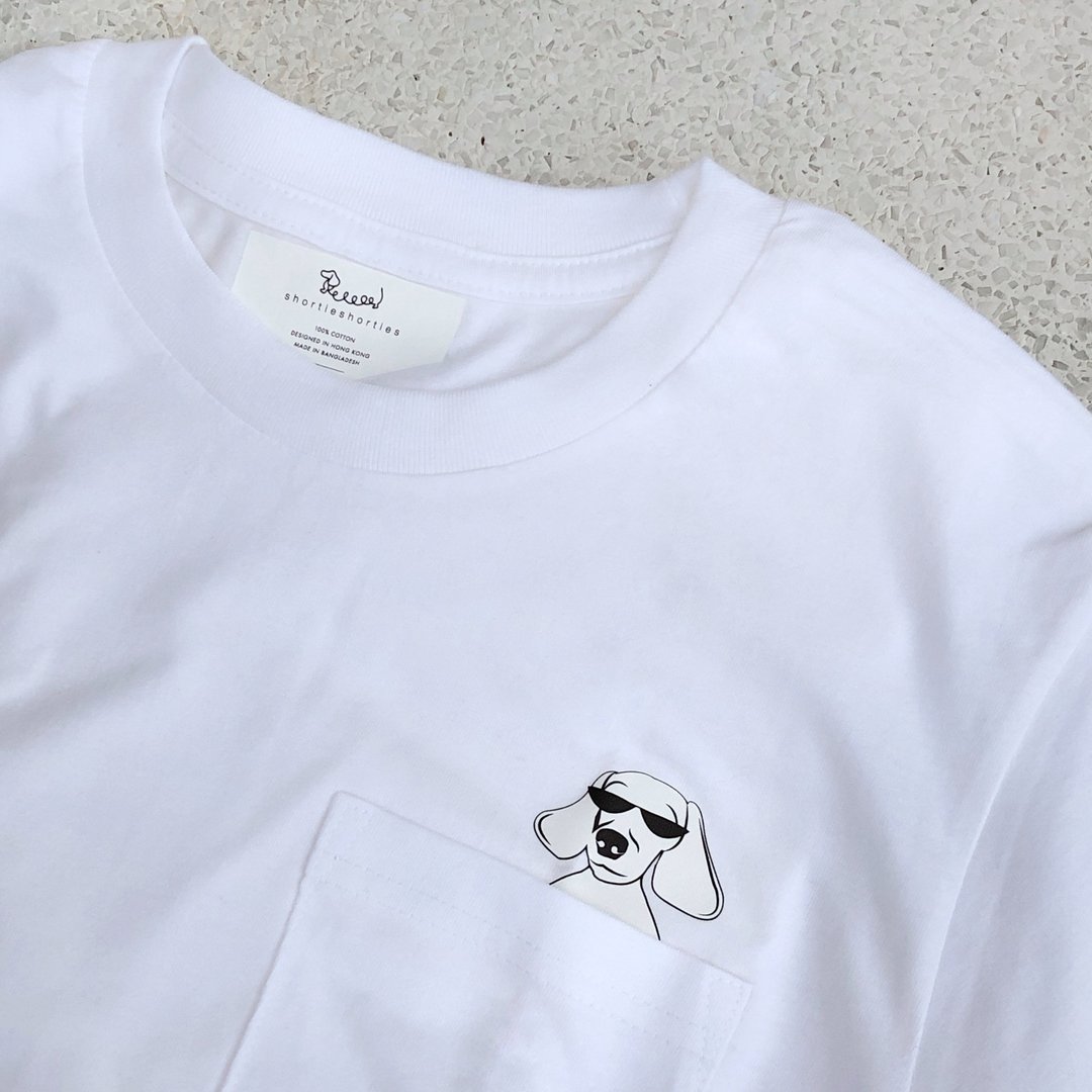 shortiesshorties 腊肠狗pocket tee (unisex size) - 中性连帽卫衣/T 恤 - 棉 白色