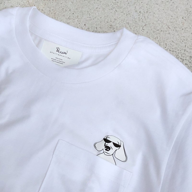 shortiesshorties 腊肠狗pocket tee (unisex size) - 中性连帽卫衣/T 恤 - 棉．麻 白色