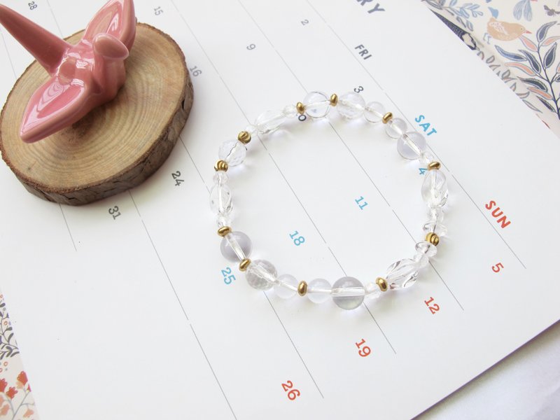 白水晶 黄铜 【清澈时刻】除病气 护身 聚福气 改风水 水晶之王 - 手链/手环 - 水晶 白色
