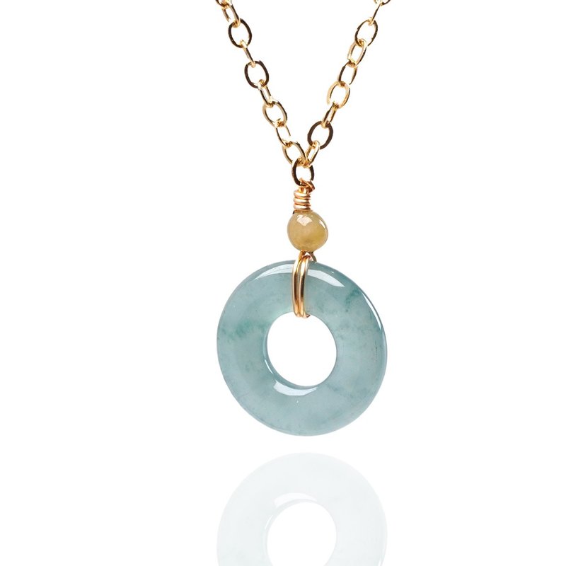 【愿·平安】冰蓝水翡翠平安扣项链 14K包金 | 天然A货翡翠 |送礼 - 项链 - 玉石 蓝色