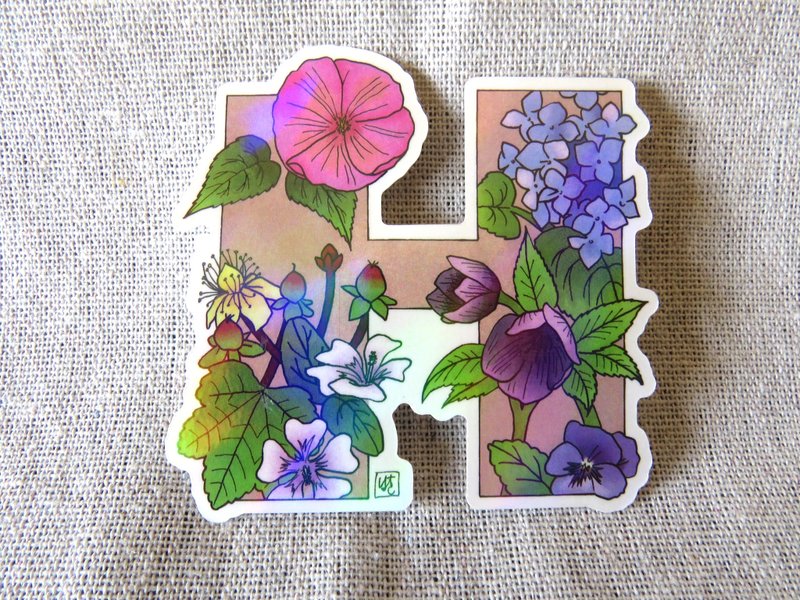字母H - 极光花卉植物字母防水贴纸 - 贴纸 - 纸 