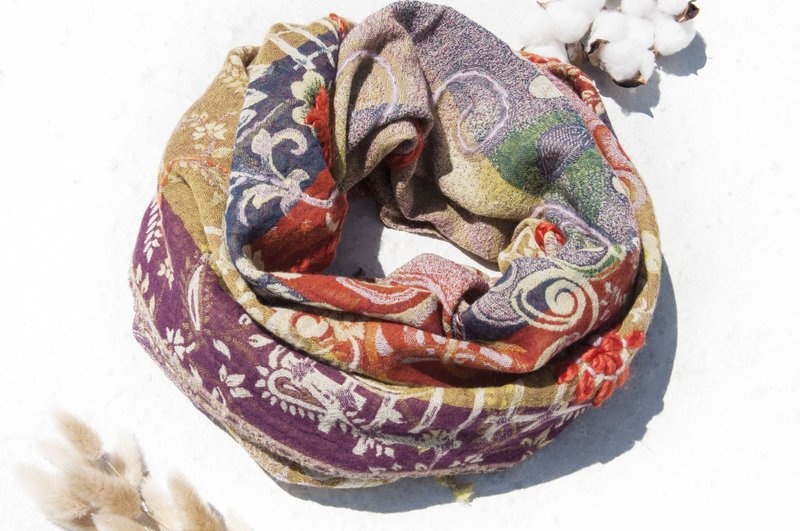 水煮羊毛披肩/针织围巾/刺绣围巾/羊毛披巾/喀什米尔Cashmere-花 - 围巾/披肩 - 羊毛 多色