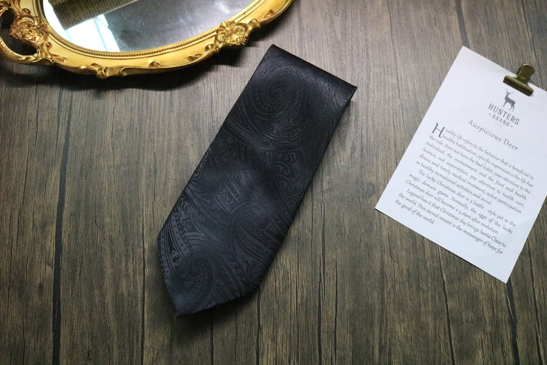 黑色暗纹佩斯利真丝领带/型男雅痞百搭necktie - 领带/领带夹 - 丝．绢 黑色