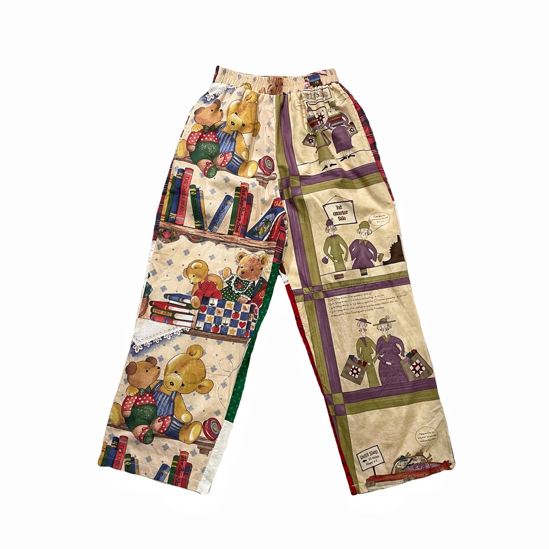 Vintage Cartoon Fabric Patchwork Pants 欧美卡通布拼接长裤 - 男士长裤 - 棉．麻 多色