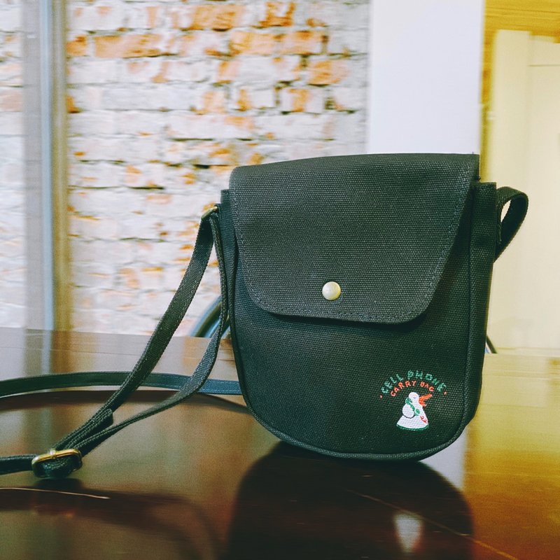 鹅鹅来电/ 侧背手机包/ 黑 - 侧背包/斜挎包 - 棉．麻 黑色