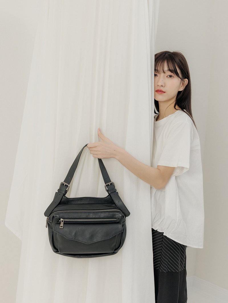 supportingrole 真皮多层空间轮廓设计肩侧背包 黑 - 侧背包/斜挎包 - 真皮 黑色