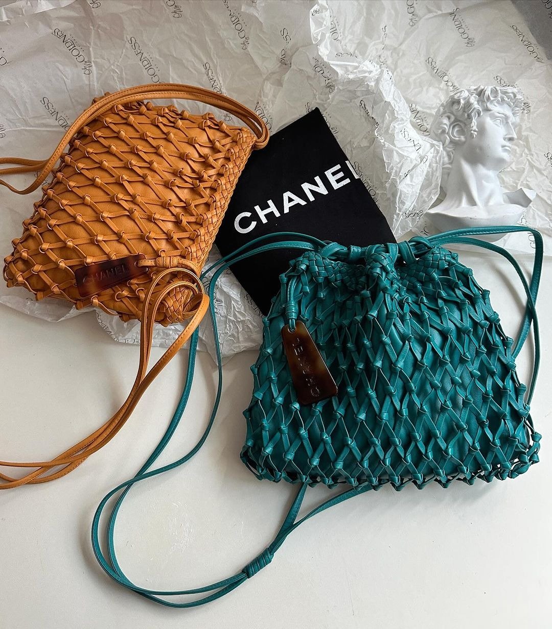中古包 Chanel香奈儿 罕有湖水绿色玳瑁编织袋 - 手提包/手提袋 - 真皮 蓝色