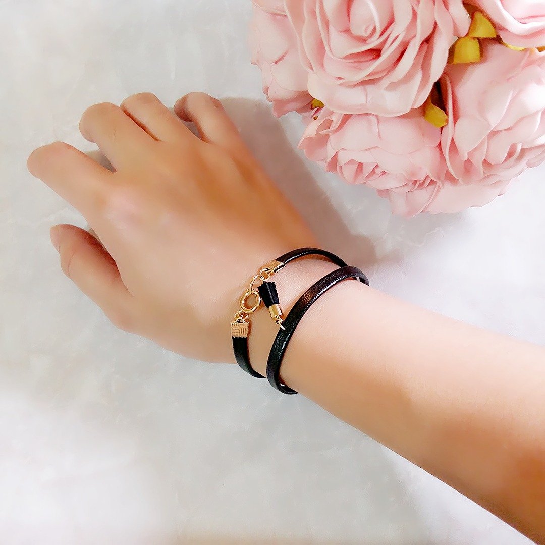 ::极简庞克系列:: 简约庞克风流苏手链 / ::Minimalist PUNK Collection:: Gold Plated Minimalist Punk Faux Leather with Tassel Charm Wrap Bracelet - 手链/手环 - 其他材质 黑色