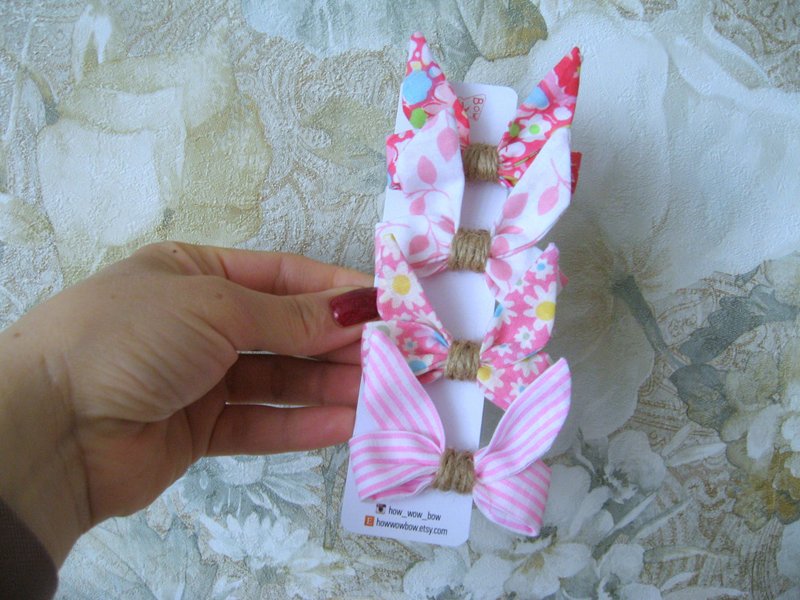 Pink hair bows for American Girl Doll, Reborn Doll, Puppy, Shih tzu, Yorkie - 衣/帽 - 棉．麻 多色