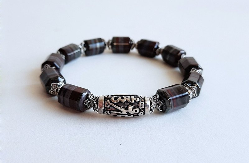 宝石系 暗黑歌德 天然矿石 舒俱徕石 925纯银手链 - 手链/手环 - 宝石 黑色