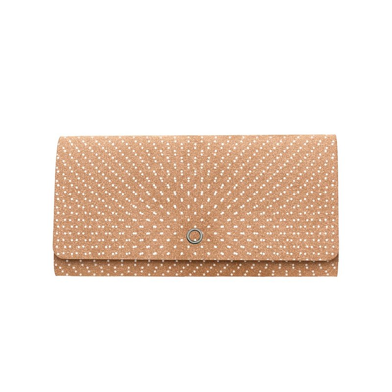 扣式薄长夹 - 可平整收纳零钱【棕色x白色圆点图案】 - 其他 - 真皮 卡其色