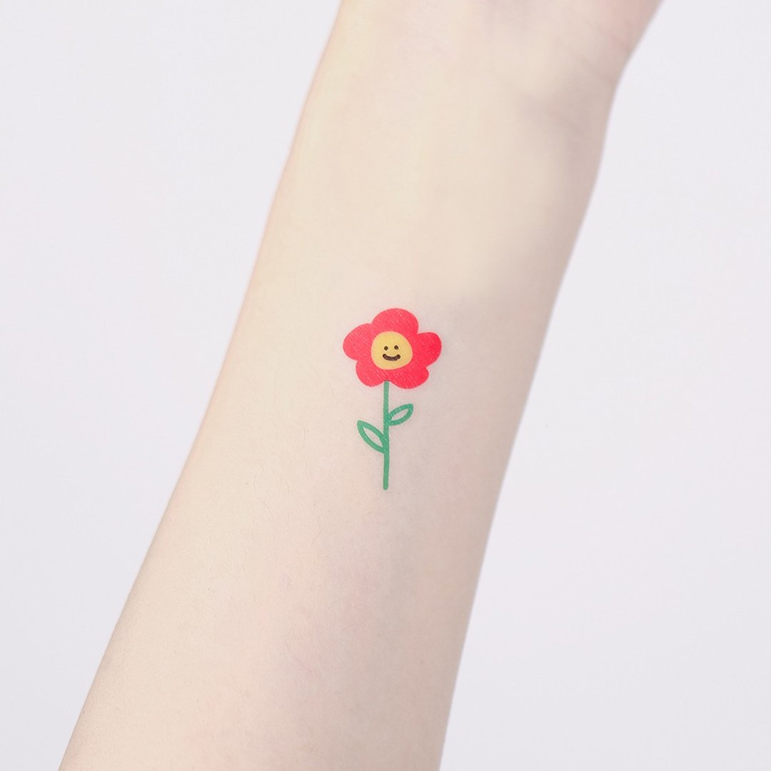 刺青纹身贴纸 - 笑脸 小红花 2入 - 纹身贴 - 纸 红色