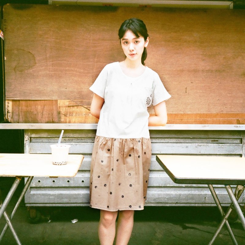 【猫的珍珠奶茶】宽拼接口袋洋装 - 洋装/连衣裙 - 棉．麻 白色