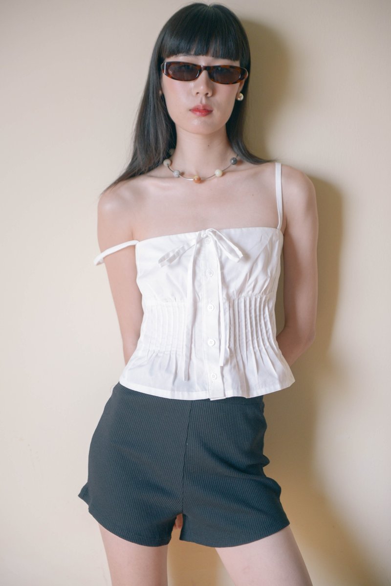 Gigi 背心 S/M/L Highsetjump 背褶饰吊带背心 - 女装上衣 - 亚麻 