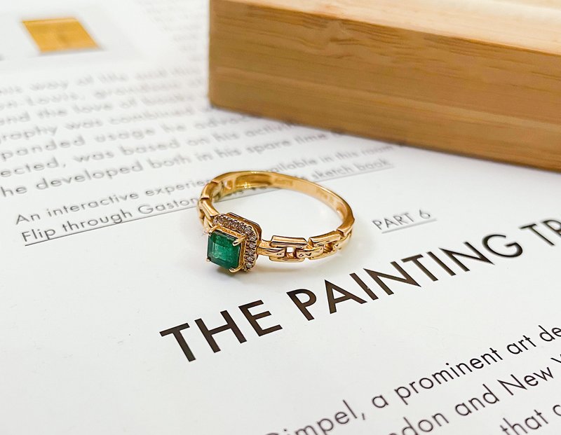 9K纯金镶 天然祖母绿 钻石 戒指 - 戒指 - 宝石 绿色