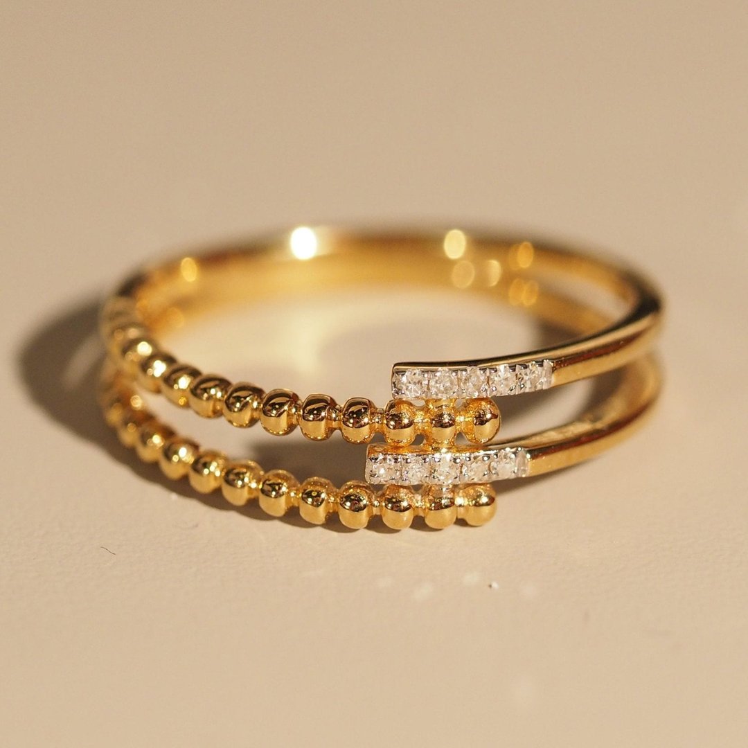 18K金钻石花戒指 18K Gold Diamond Tweed Ring - 戒指 - 贵金属 