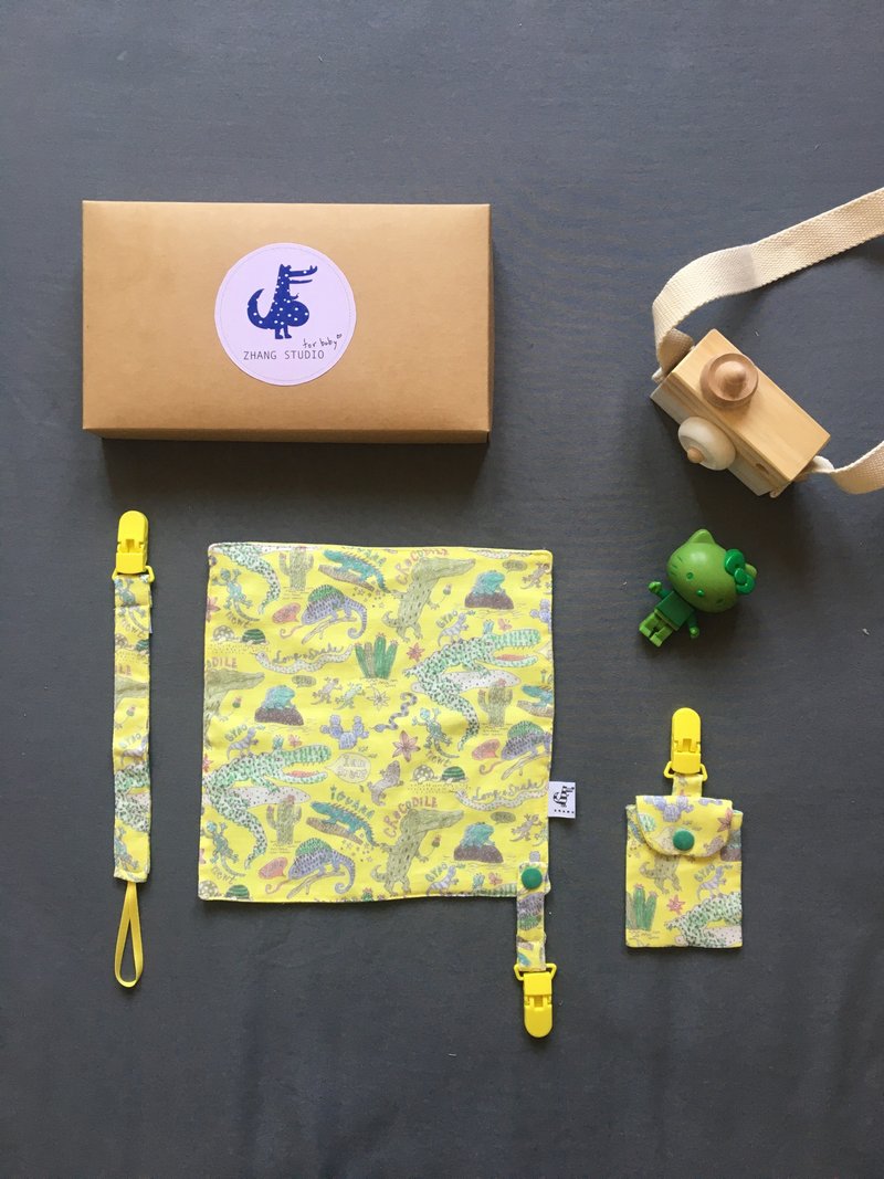 方巾小礼盒- 鳄鱼狂想曲 - 围嘴/口水巾 - 棉．麻 黄色