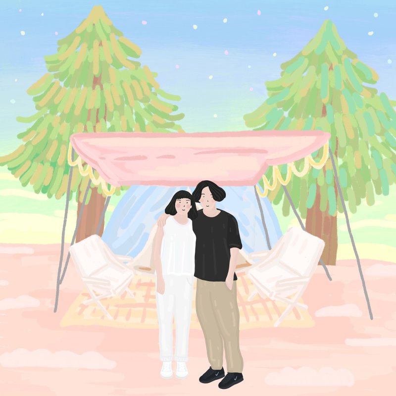 情侣似颜绘 情侣桌布 纪念日礼物 - 电子手绘真人画像/绘画/插画 - 其他材质 多色